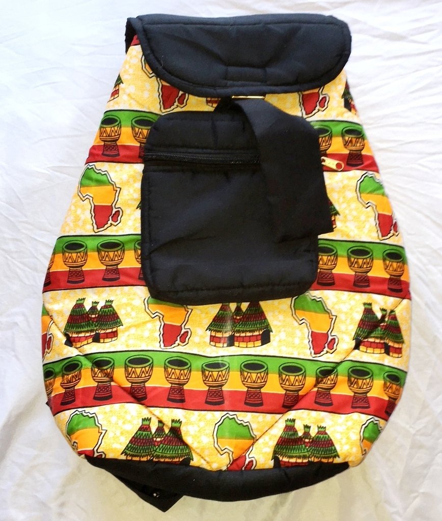 Burkina Bag Handmade African Village Design Insulated Daybag Backpack w/ Straps - Trekking Hiking Walking, backpack